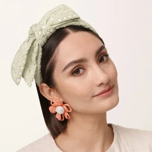 LELE SADOUGHI Sage Eyelet Holly Bow Headband Lele Sadoughi sage holly headband like new | Mercari main image 3